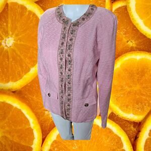 Dialogue Women's Acrylic Pretty Pink Embroidered Beaded Tweed Jacket Size‎ 6